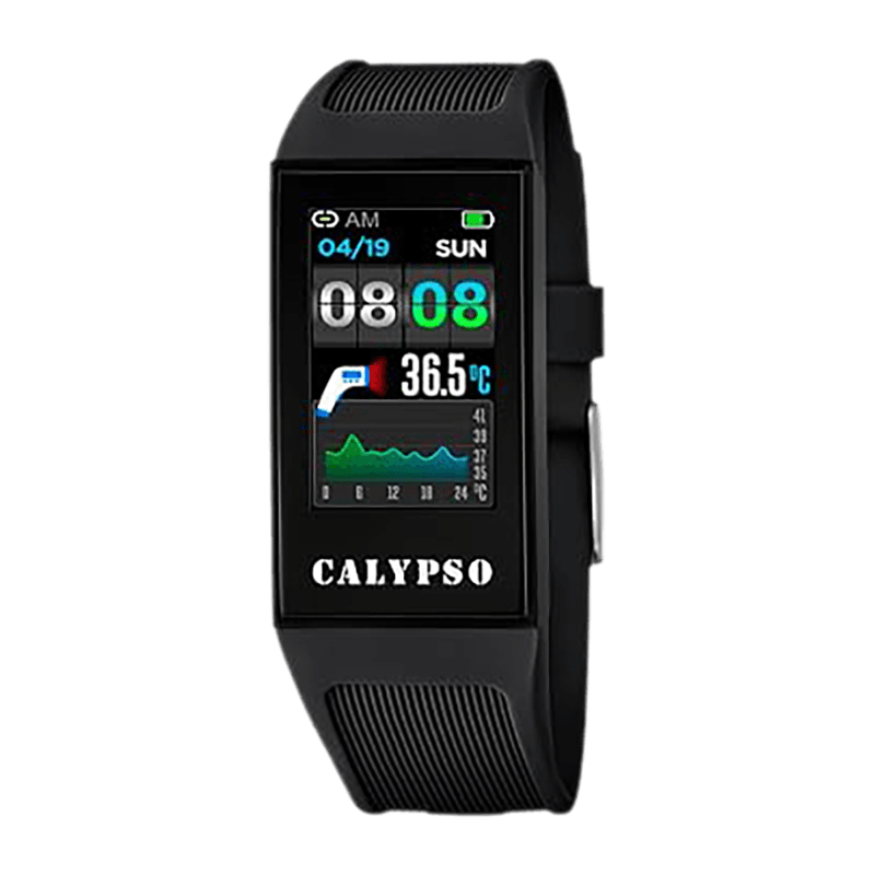 Montre Connectée Calypso "Smartime" Boîtier Rectangulaire Résine Noir 23.8x41.3mm, Écran Tactile, Bracelet Caoutchouc/Polyuréthane Noir – K8501/4