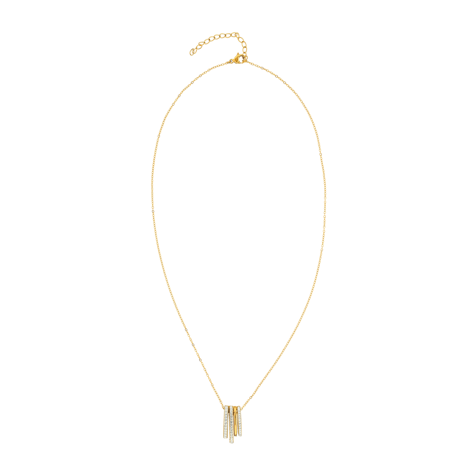 Collier Callas Acier doré Pendentif fantaisie trois branches Cristal Preciosa