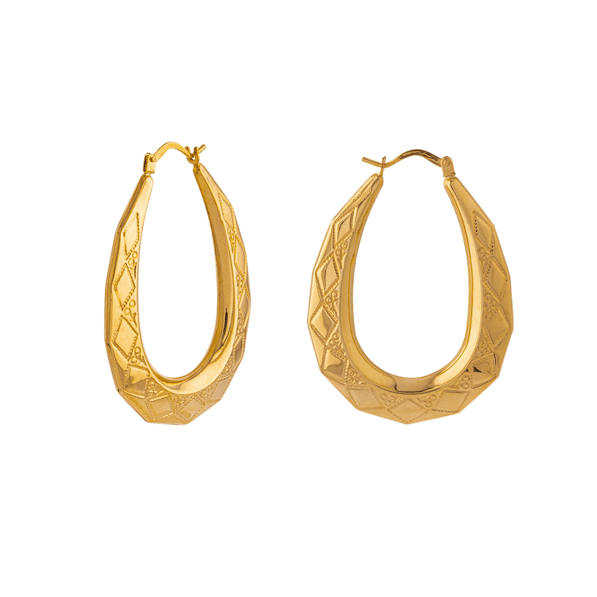 Créoles Or 375 Ovales 29.5*40mm Motif Fantaisie Tube 7.5mm