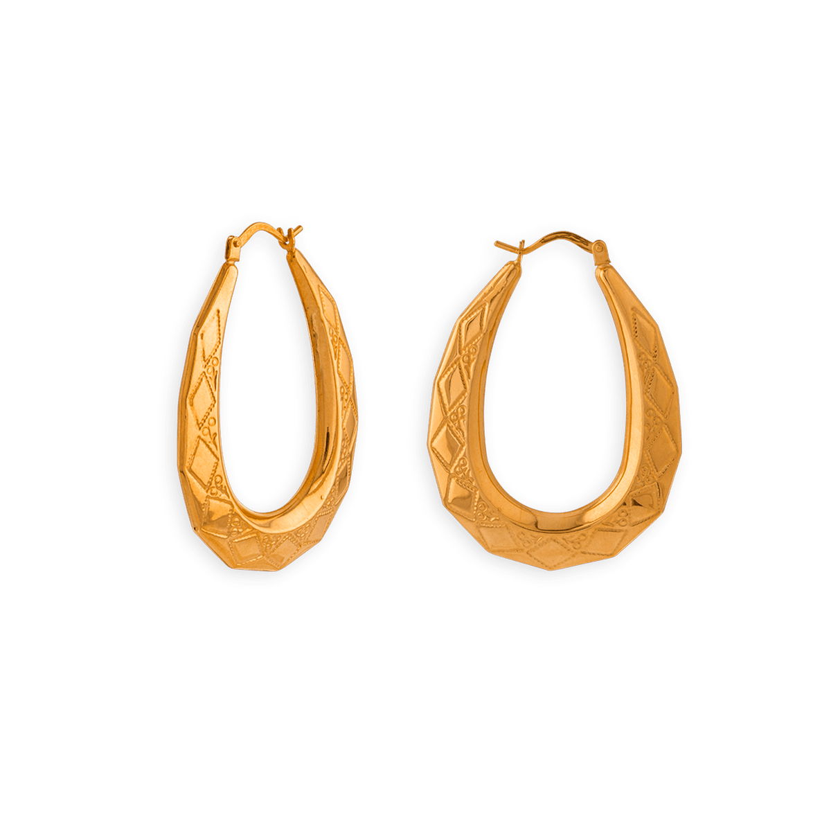 Créoles Or 375 Ovales 29.5*40mm Motif Fantaisie Tube 7.5mm