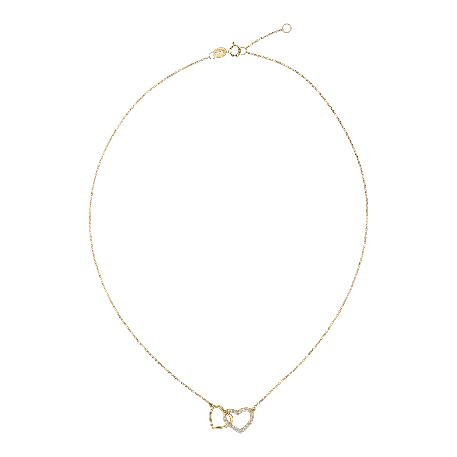 Collier 2 coeurs enlacés pavé Oxyde de Zirconium plus Lisse 40 plus 5 centimètres