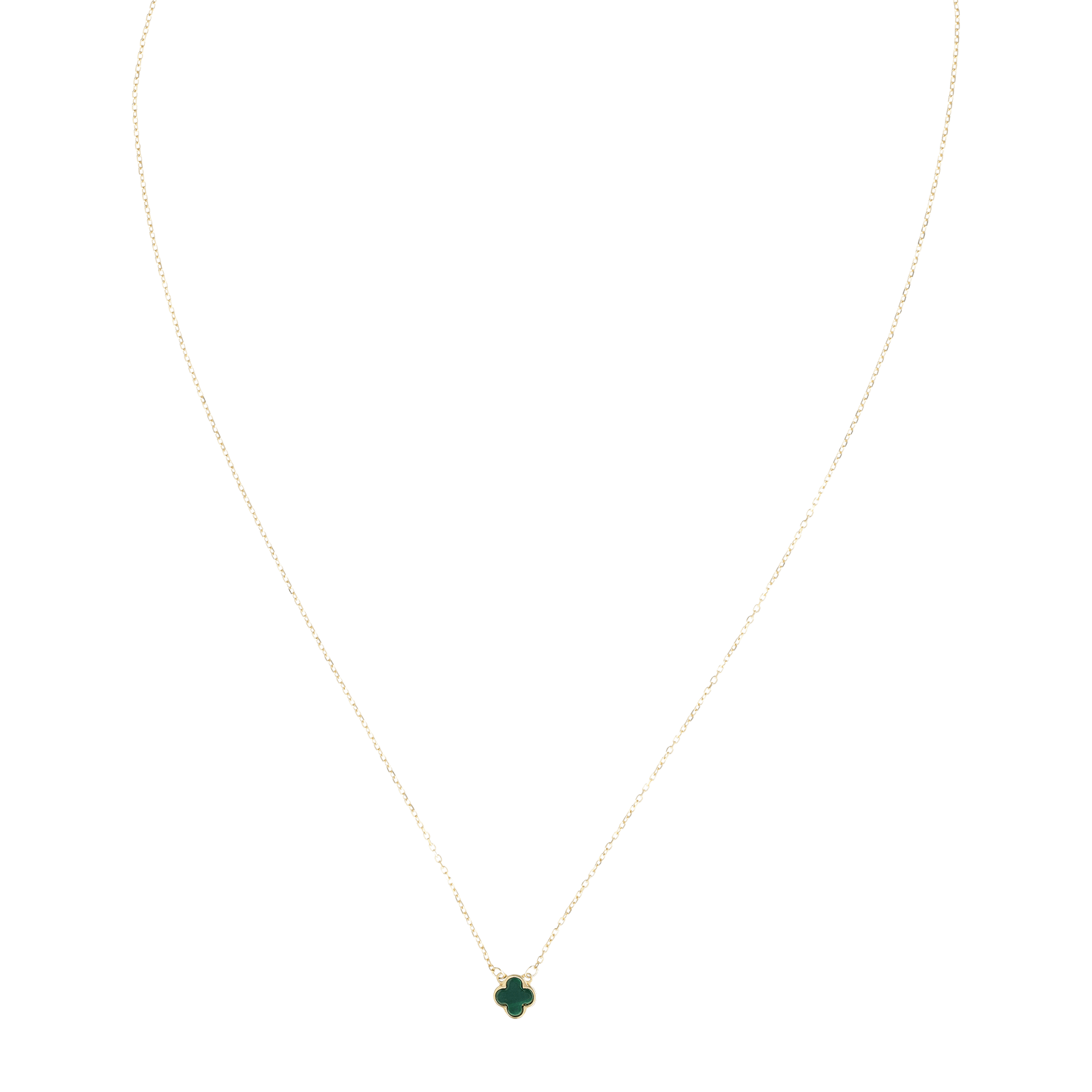 Collier Or Jaune Trèfle malachite 40 plus 2 centimètres