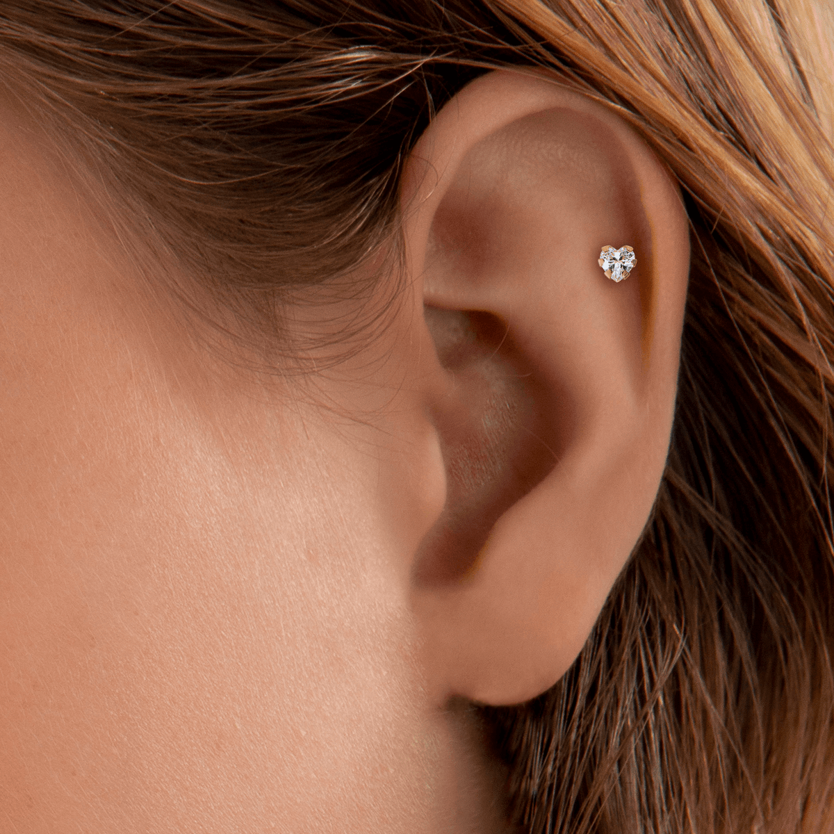 Piercing Cartilage Or 375 9mm Cœur Zircon 3.5mm Griffes Tige 8mm 1.2mm