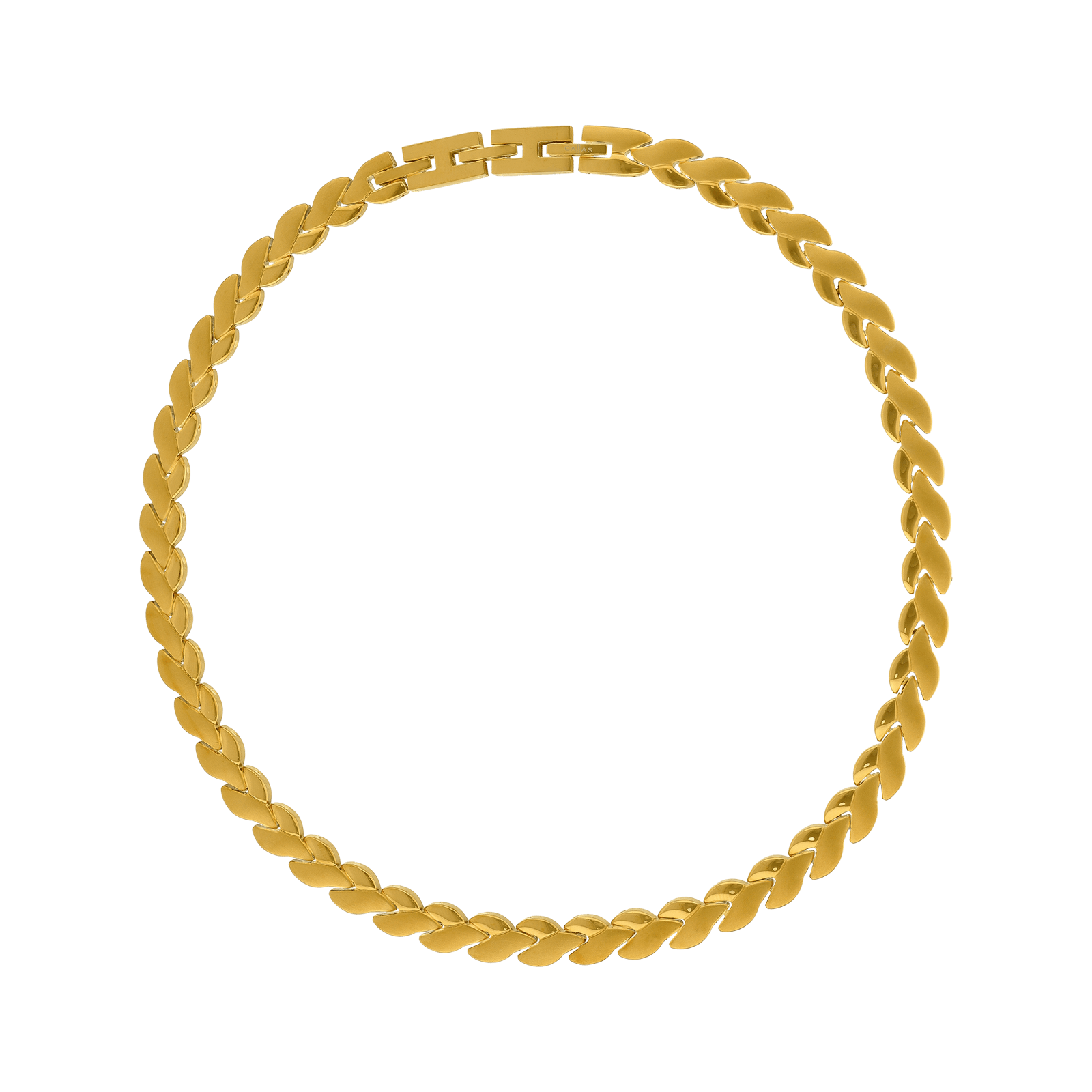 Collier Callas en acier doré maille feuille, 43 cm