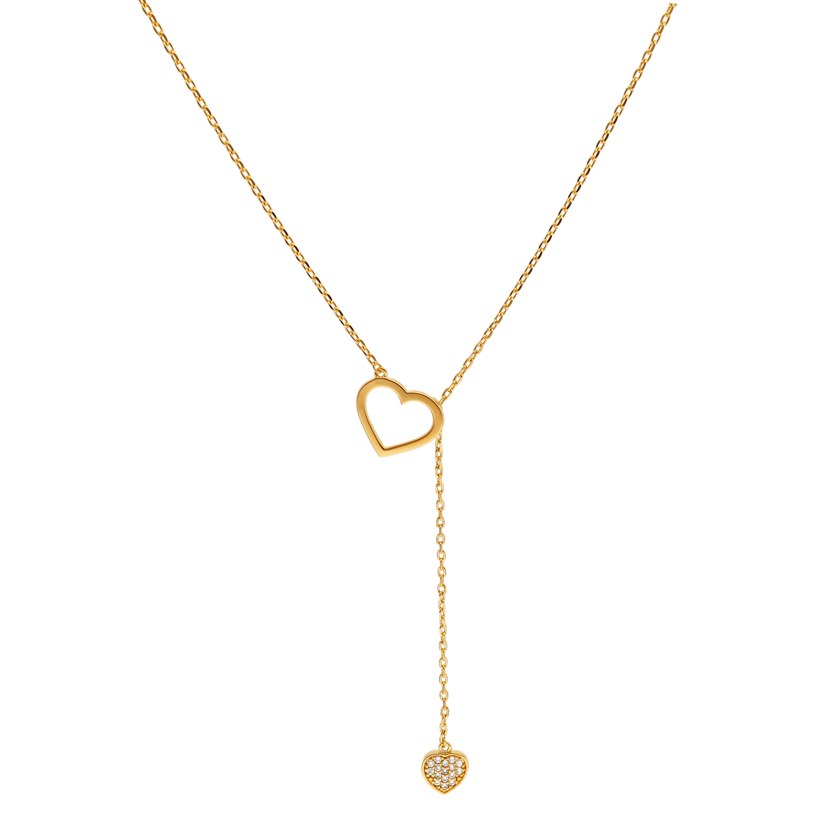 Collier plaqué or 2 coeurs Lisse et sertie Oxyde de Zirconium