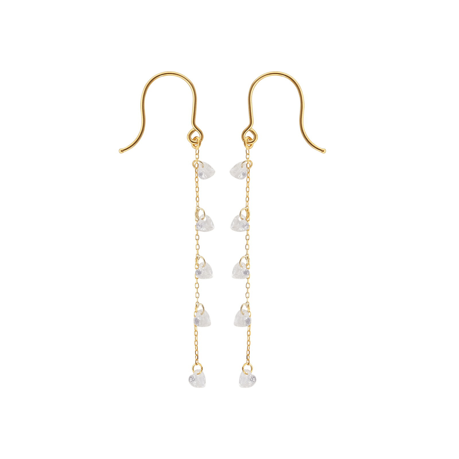 Boucles D'oreilles Or375 Pendantes Chaine Coeurs Oxydes