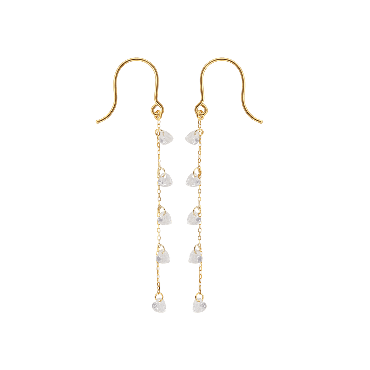 Boucles D'oreilles Or 375 Pendantes Chaine Coeurs Oxydes
