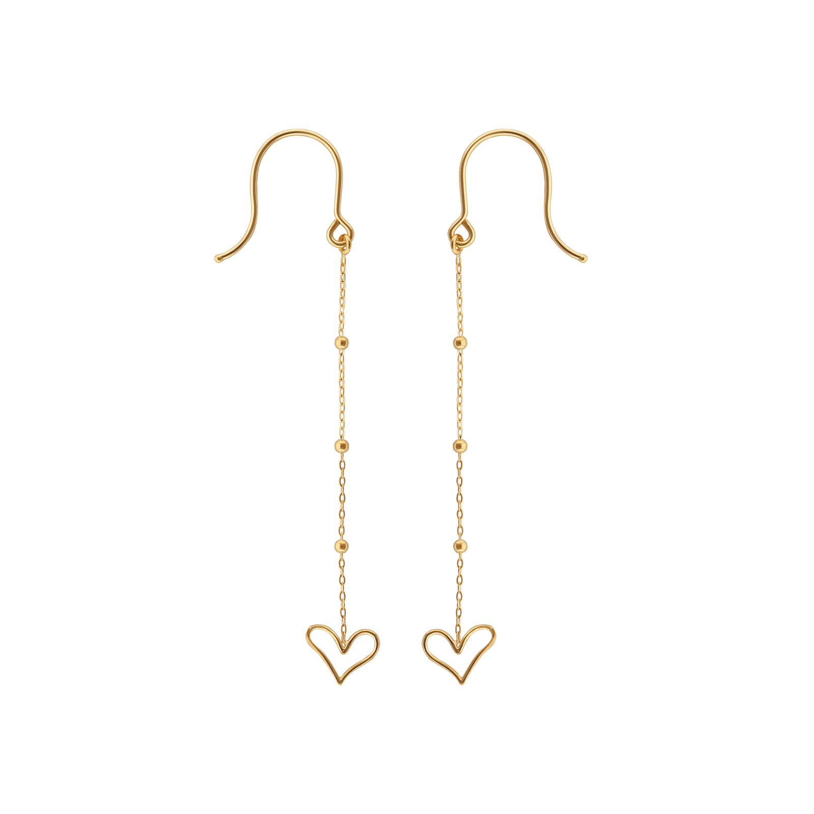 Boucles D'oreilles Or375 Pendantes Chaine Boules Coeur Ajouré