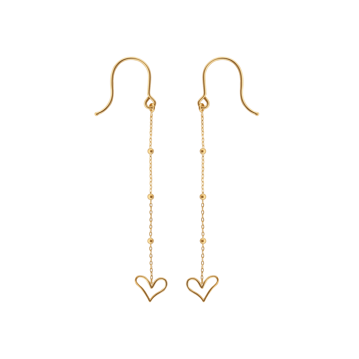 Boucles D'oreilles Or 375 Pendantes Chaine Boules Coeur Ajouré
