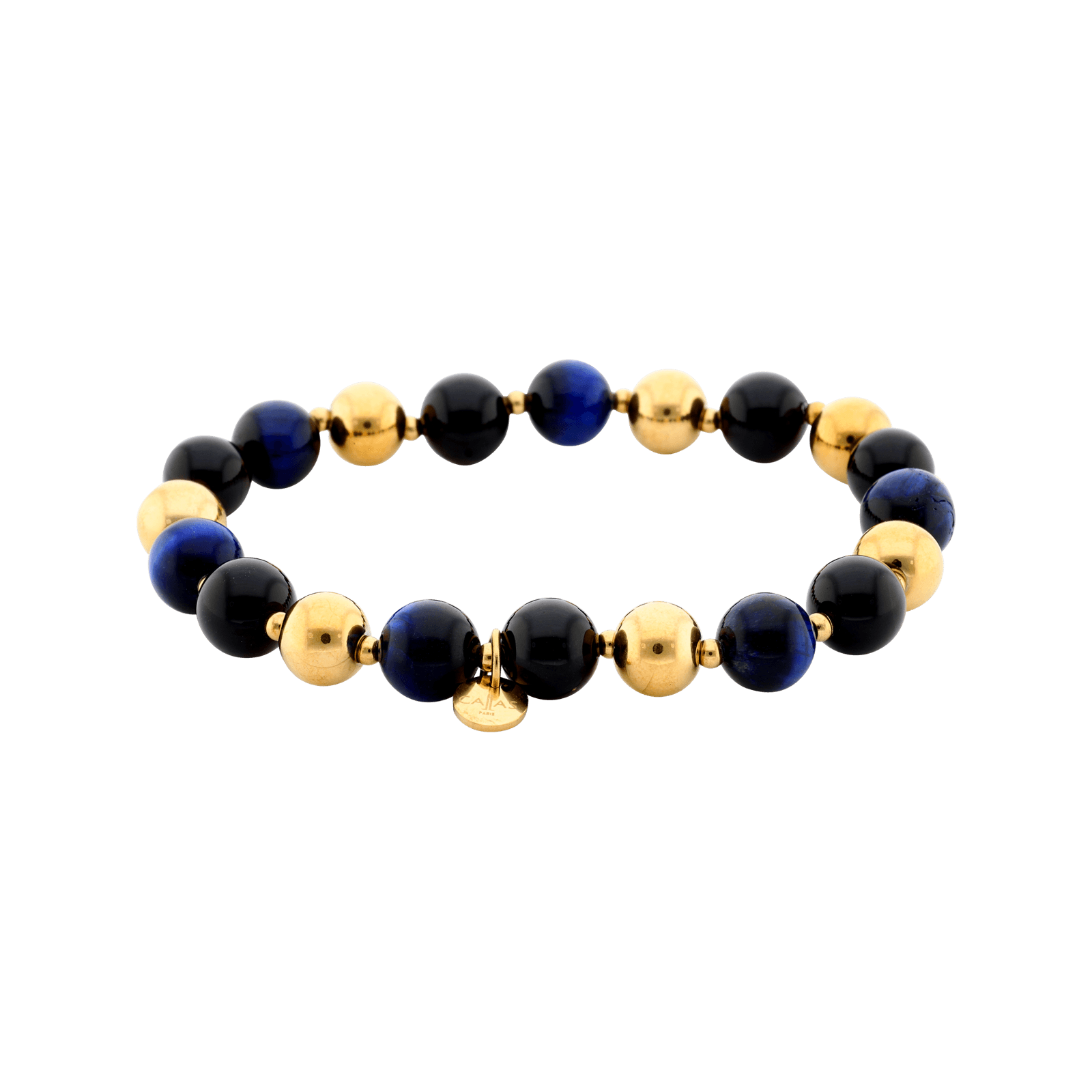 Bracelet Callas Acier doré élastique boules bleu 8 millimètres