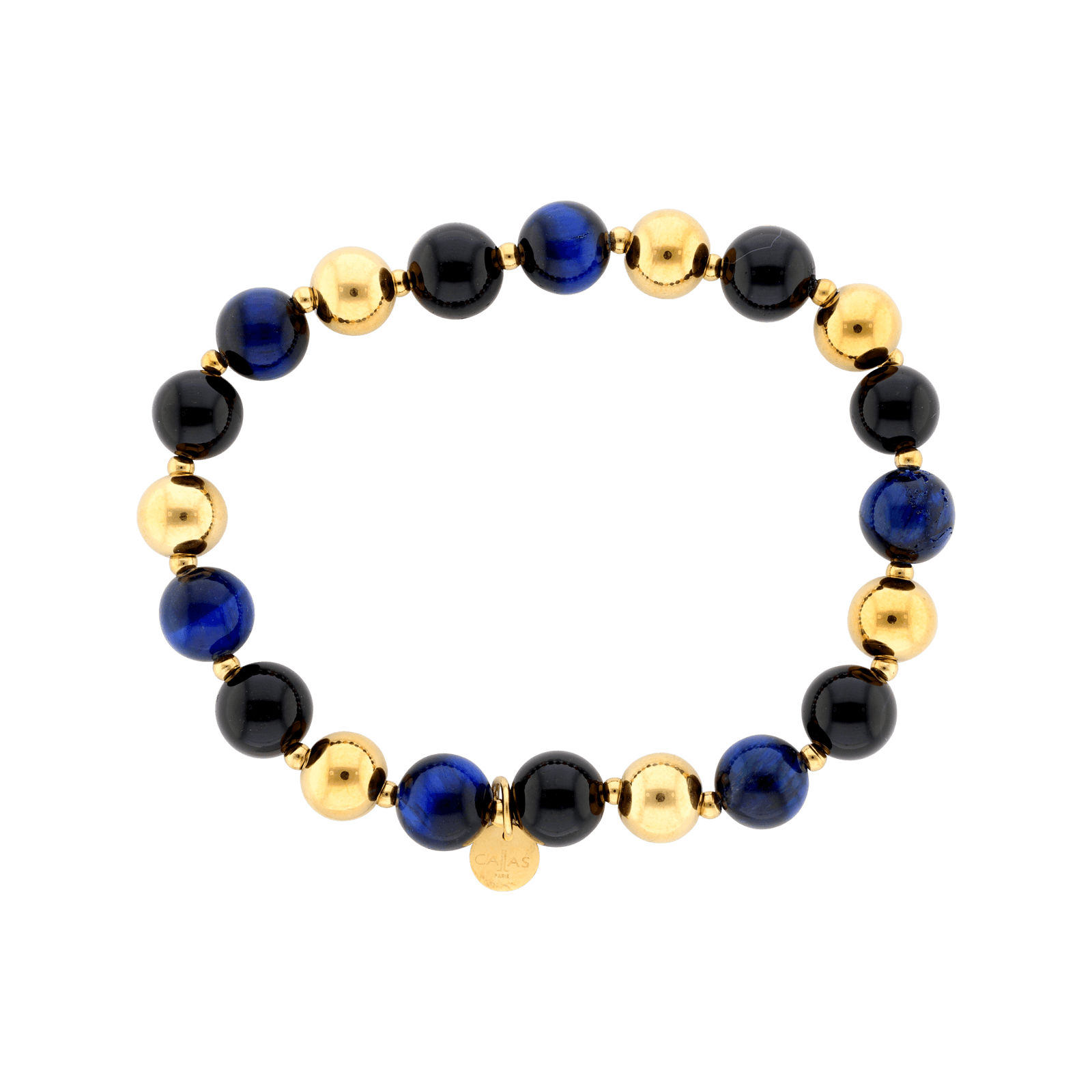 Bracelet Callas Acier doré élastique boules bleu 8 millimètres