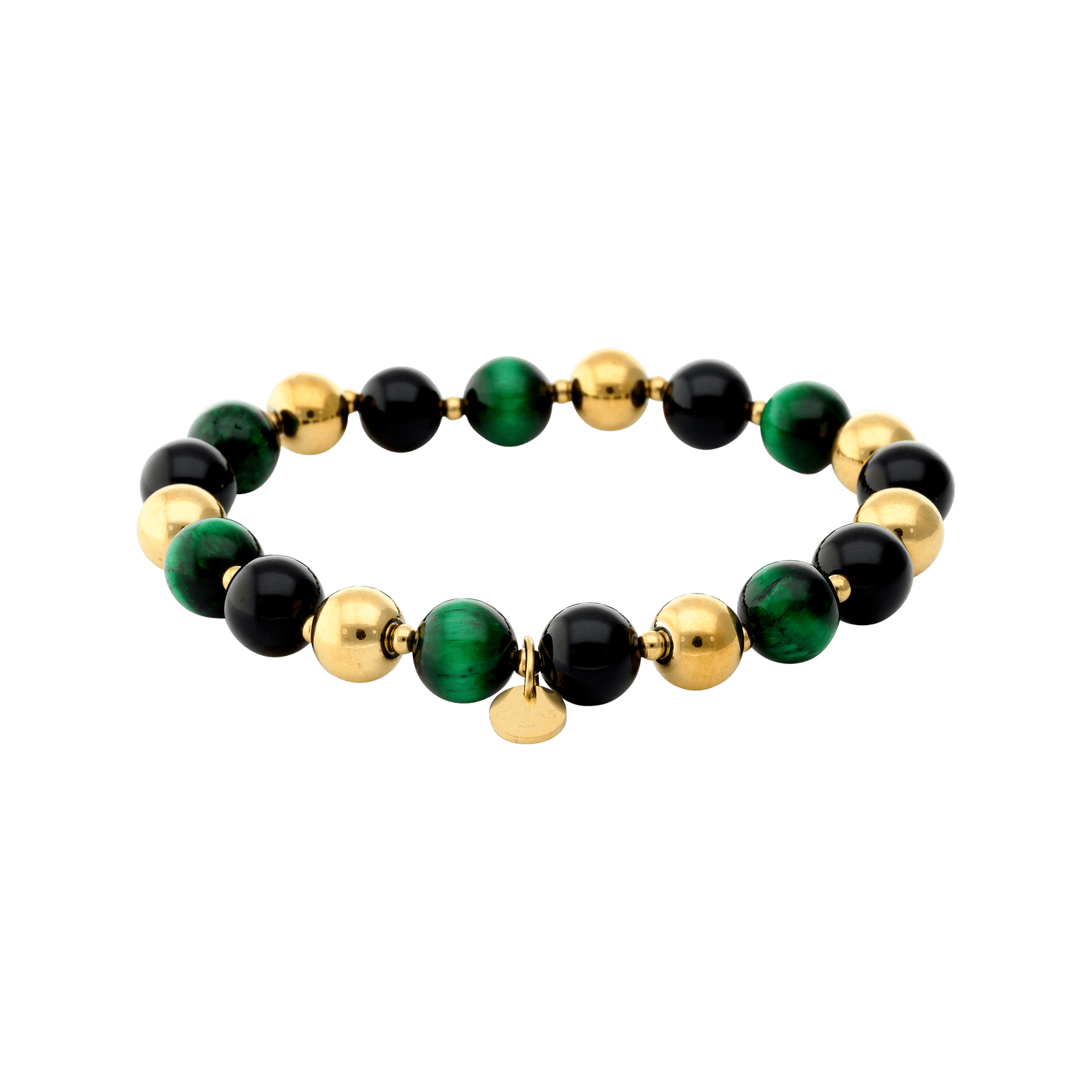 Bracelet Callas Acier doré élastiques boules vertes 8 millimètres