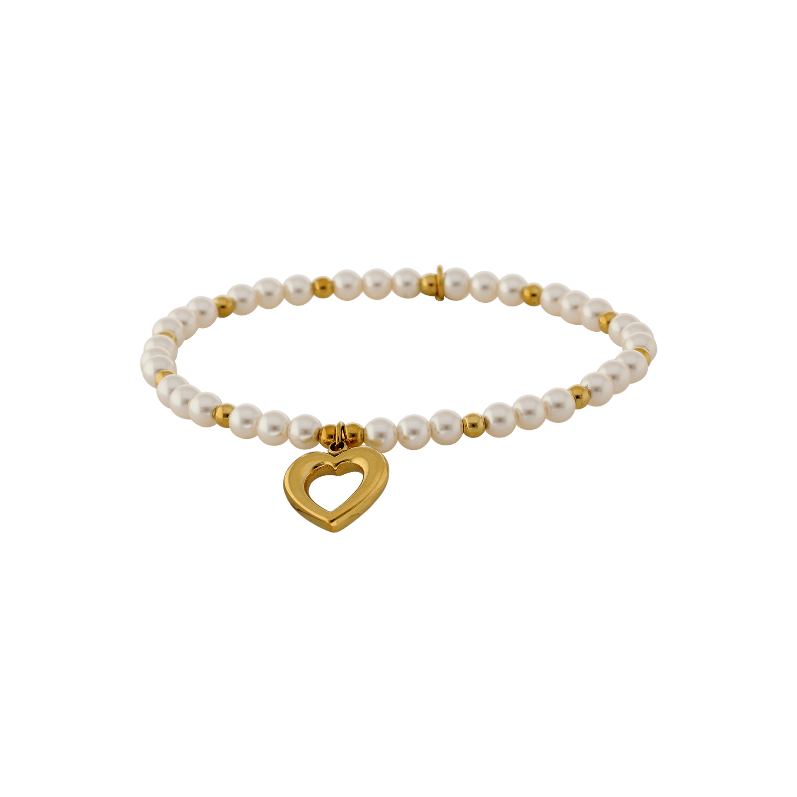 Bracelet Callas Acier doré Perle breloques coeur ajouré
