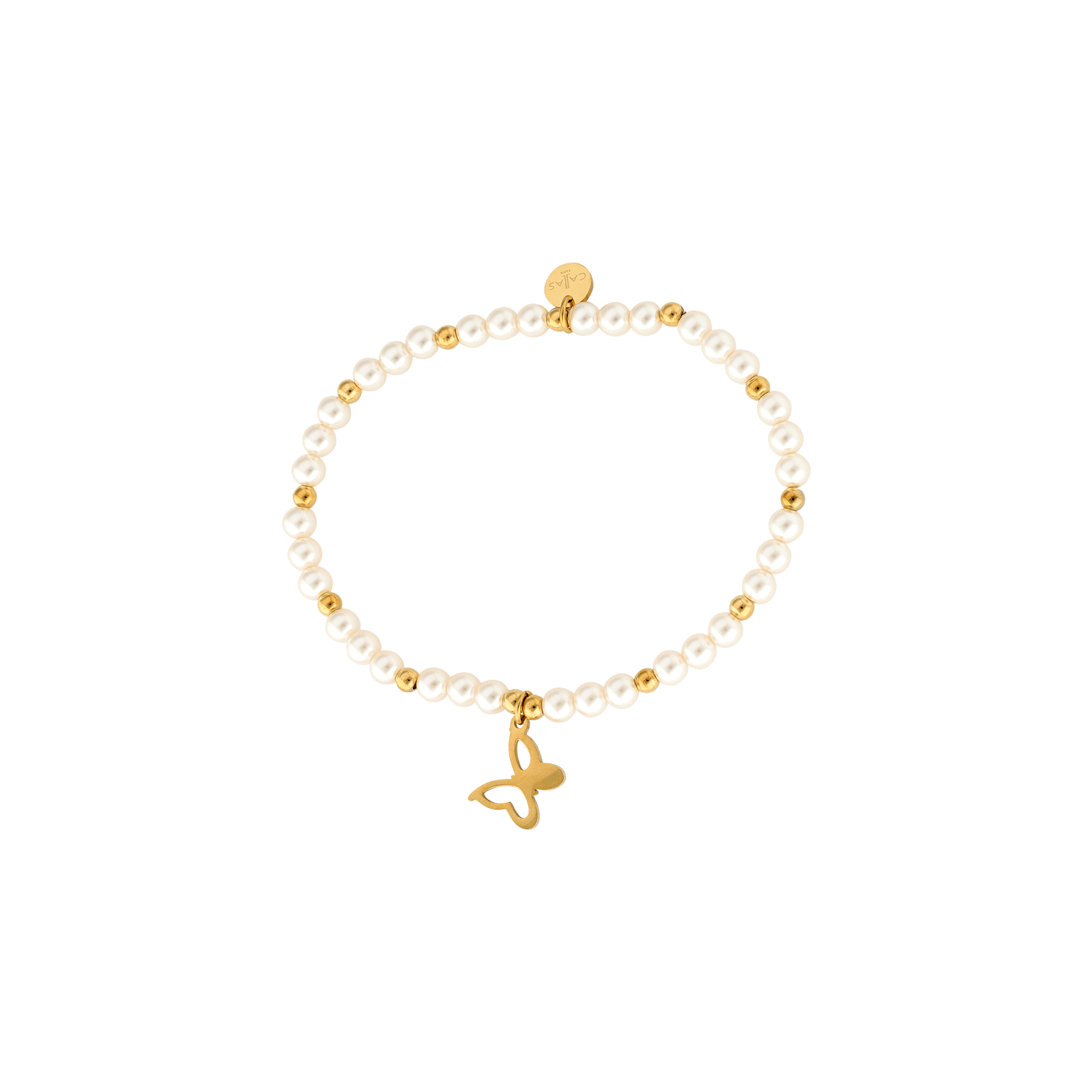 Bracelet Callas Acier doré Perle breloques Papillon ajouré