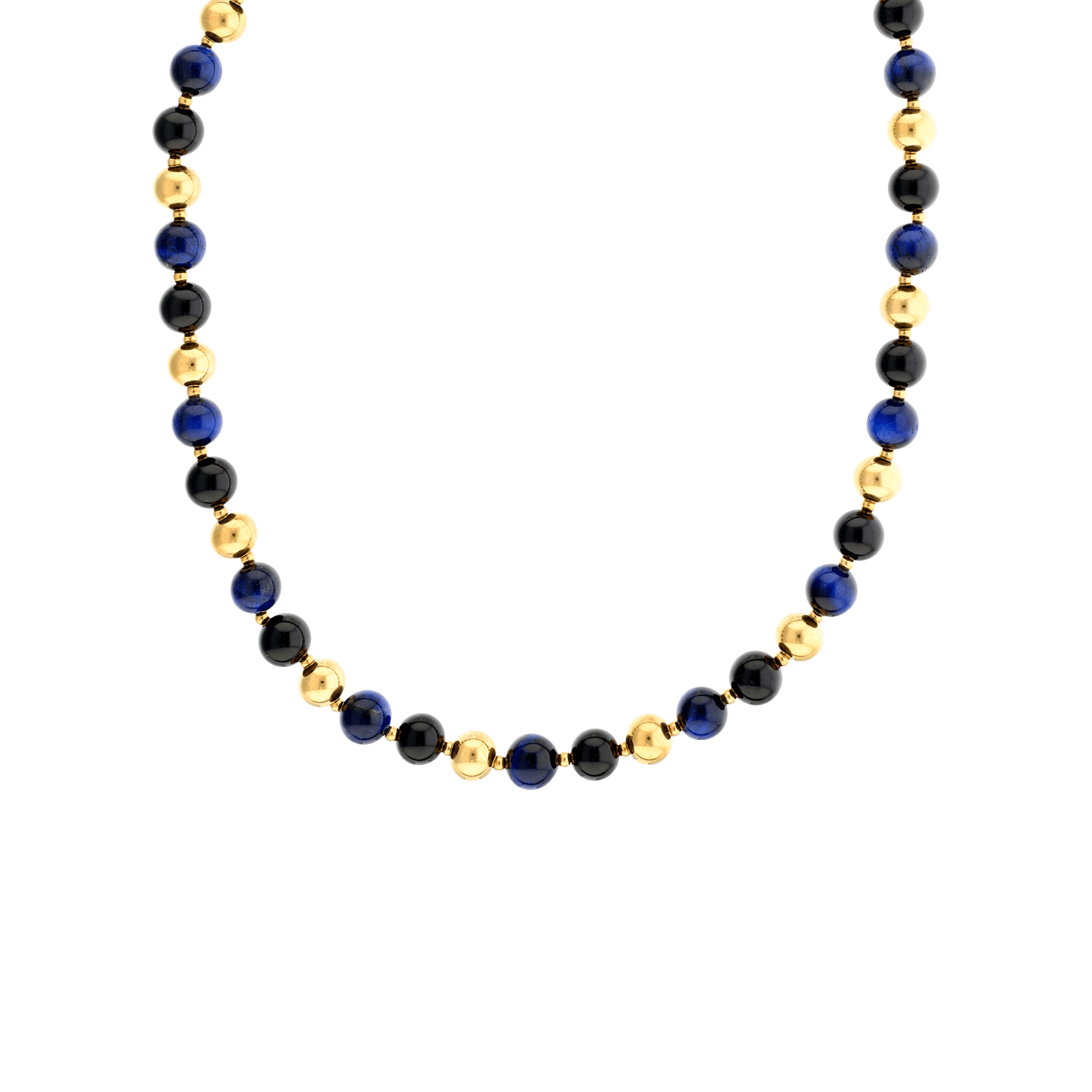 collier callas acier doré boules bleu 8 mm 42 plus 3 mm