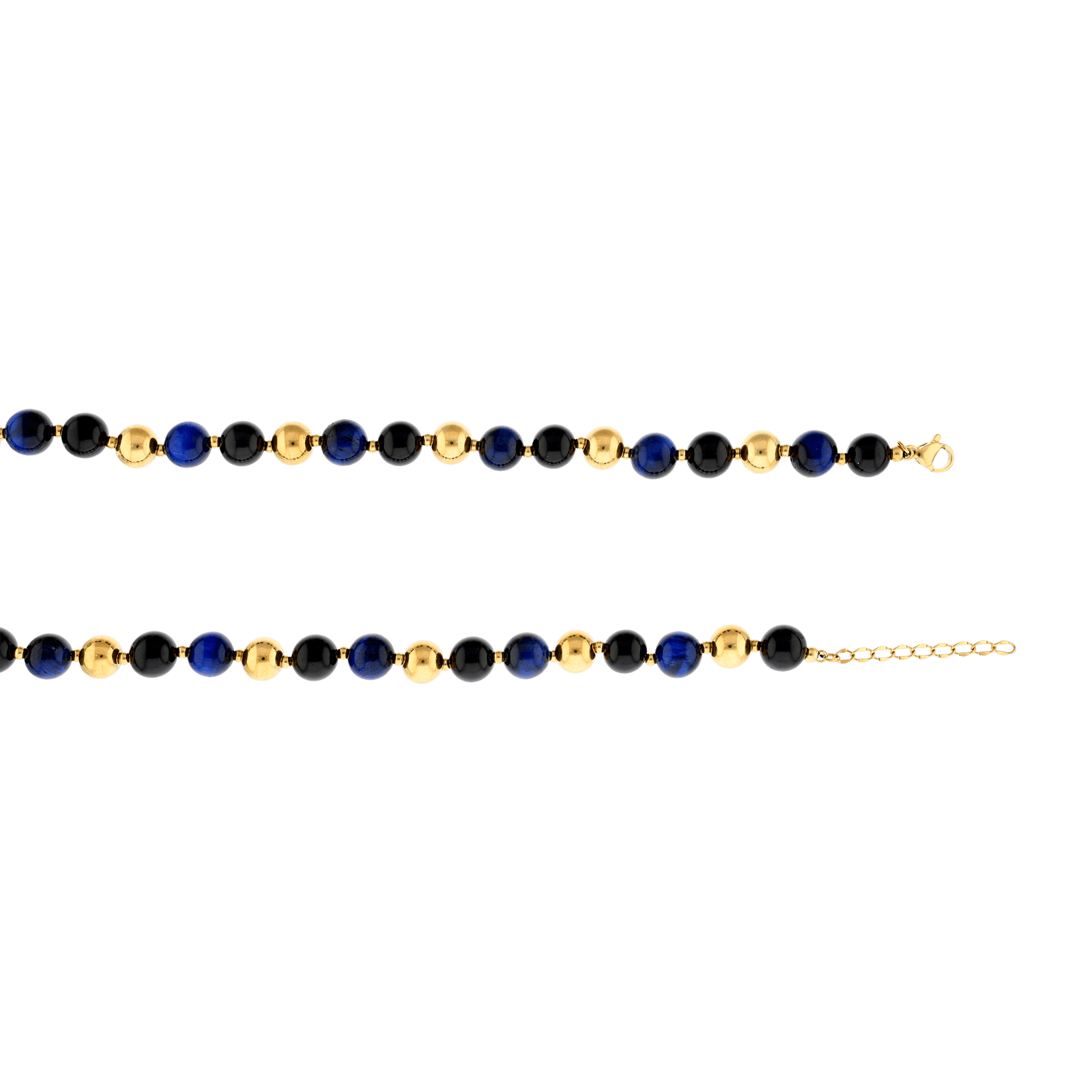collier callas acier doré boules bleu 8 mm 42 plus 3 mm