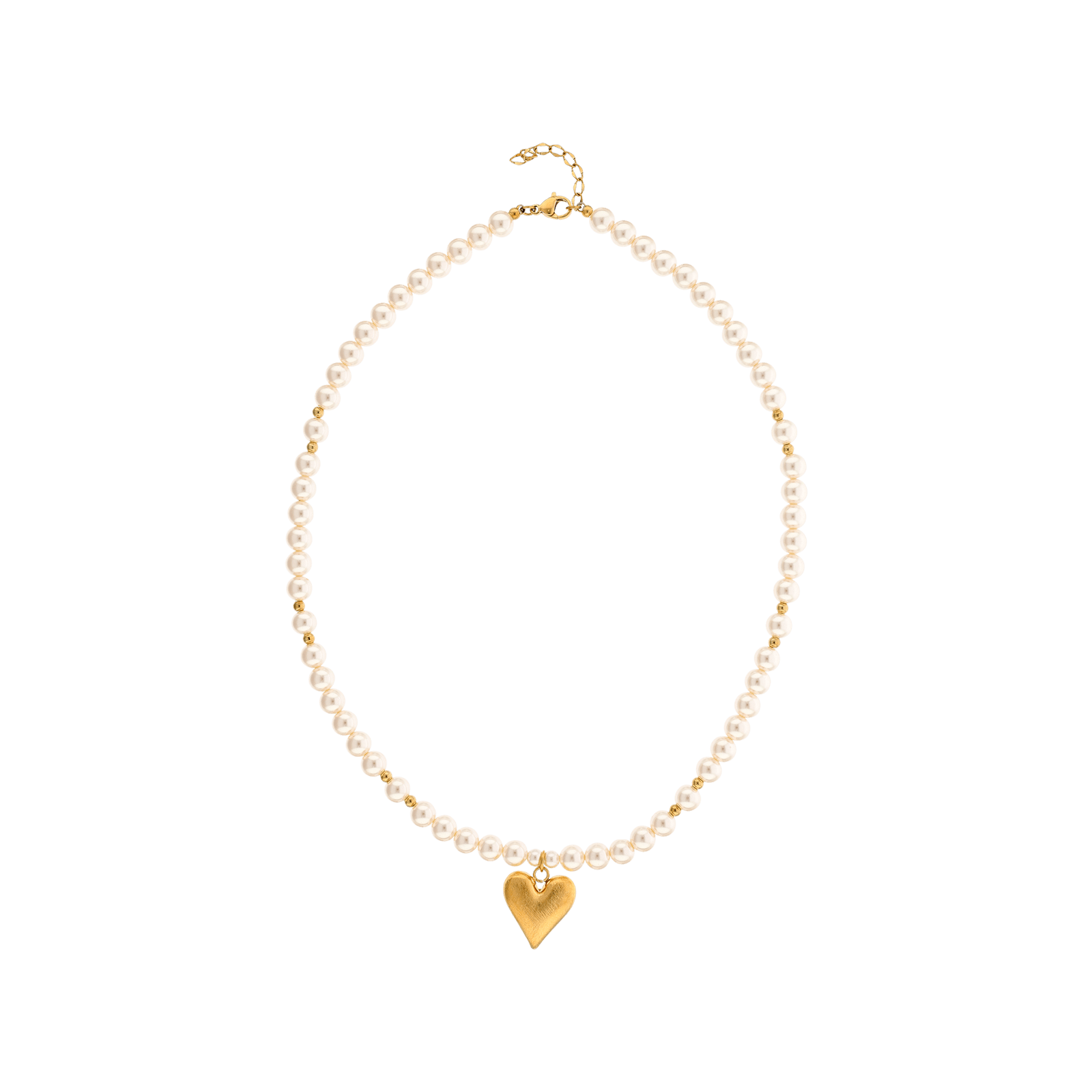 Collier Callas Acier doré boule et perle pendentif coeur brossé 42 plus 3 centimètres