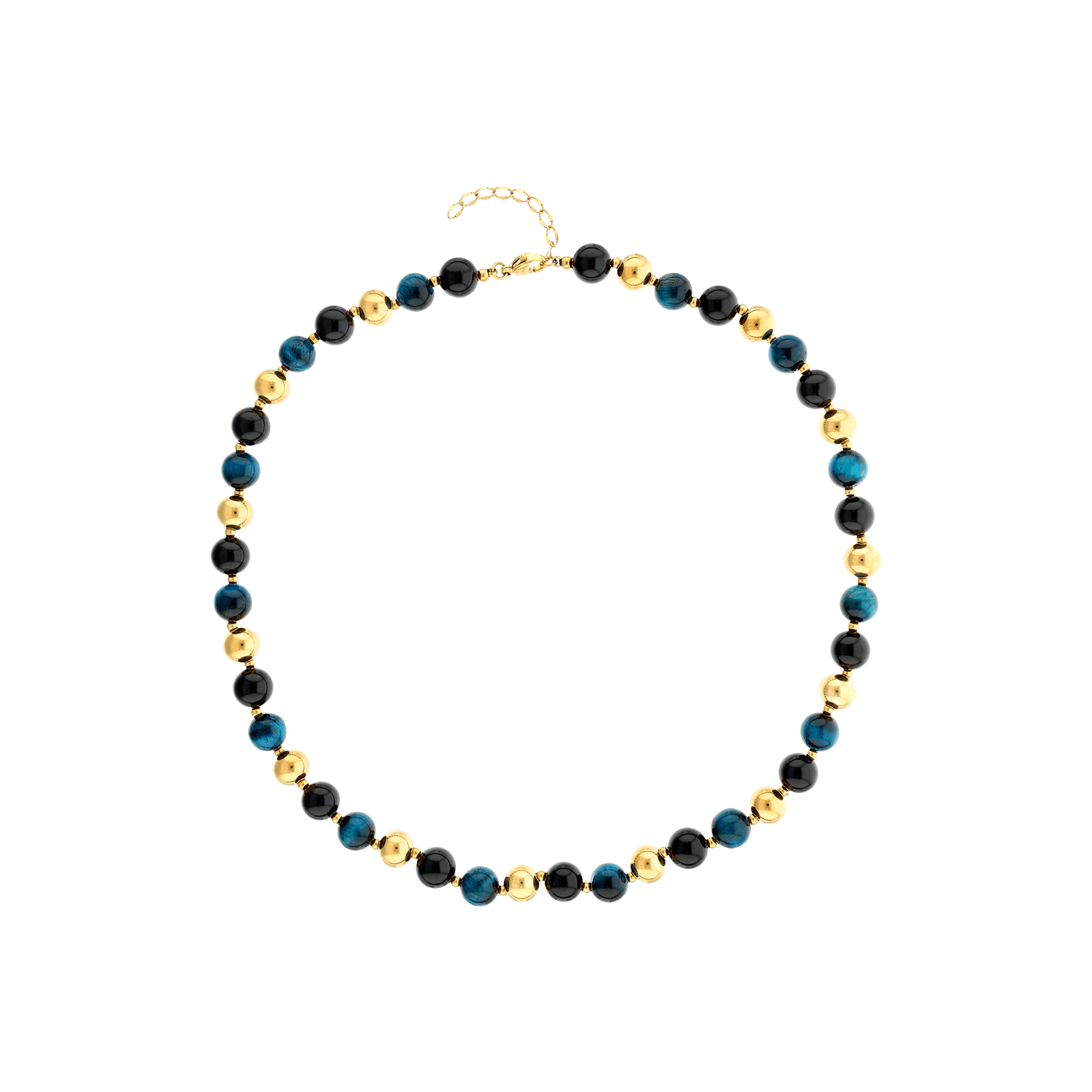 Collier Callas Acier doré boules bleu clair 8 millimètres 42 plus 3 centimètres