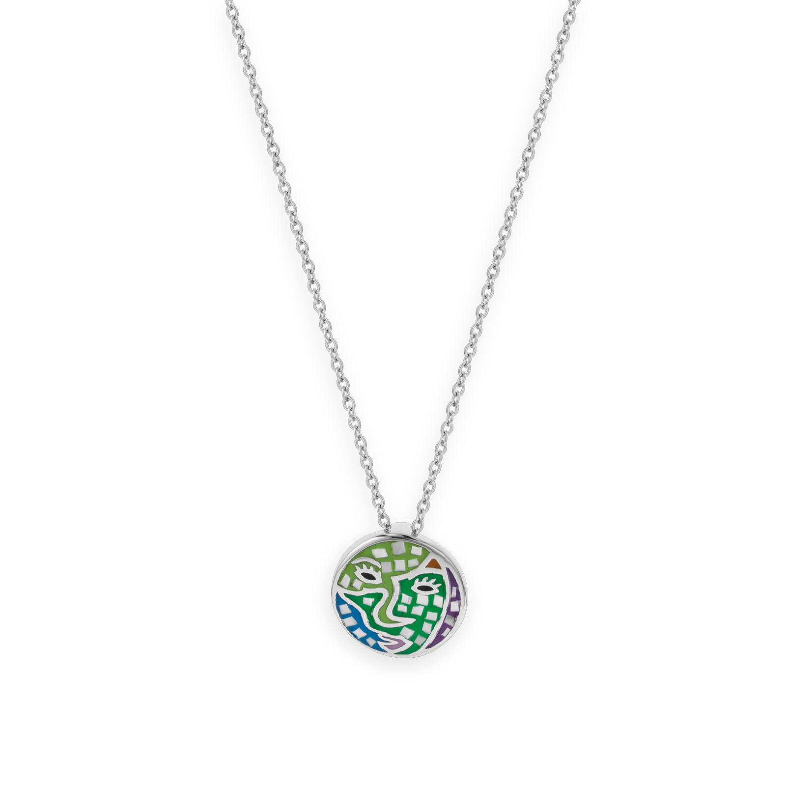 Collier motif email vert et bleu