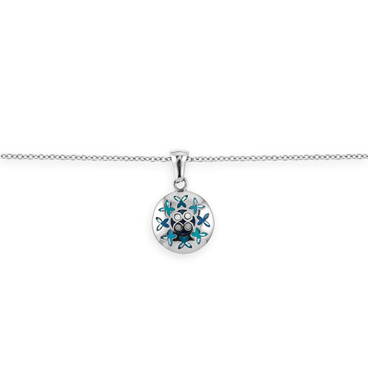 Collier Acier Motif 14.5mm Email Bleu 42 A 45cm