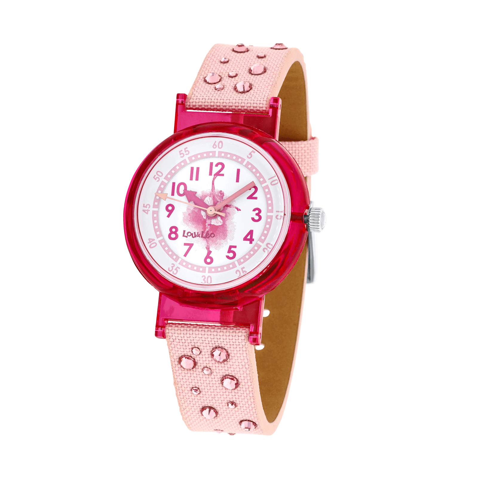 Montre Enfant Lou & Leo 30.5 millimètres Bracelet tissu rose avec pierres Cadran blanc ballerine 3 atmosphères