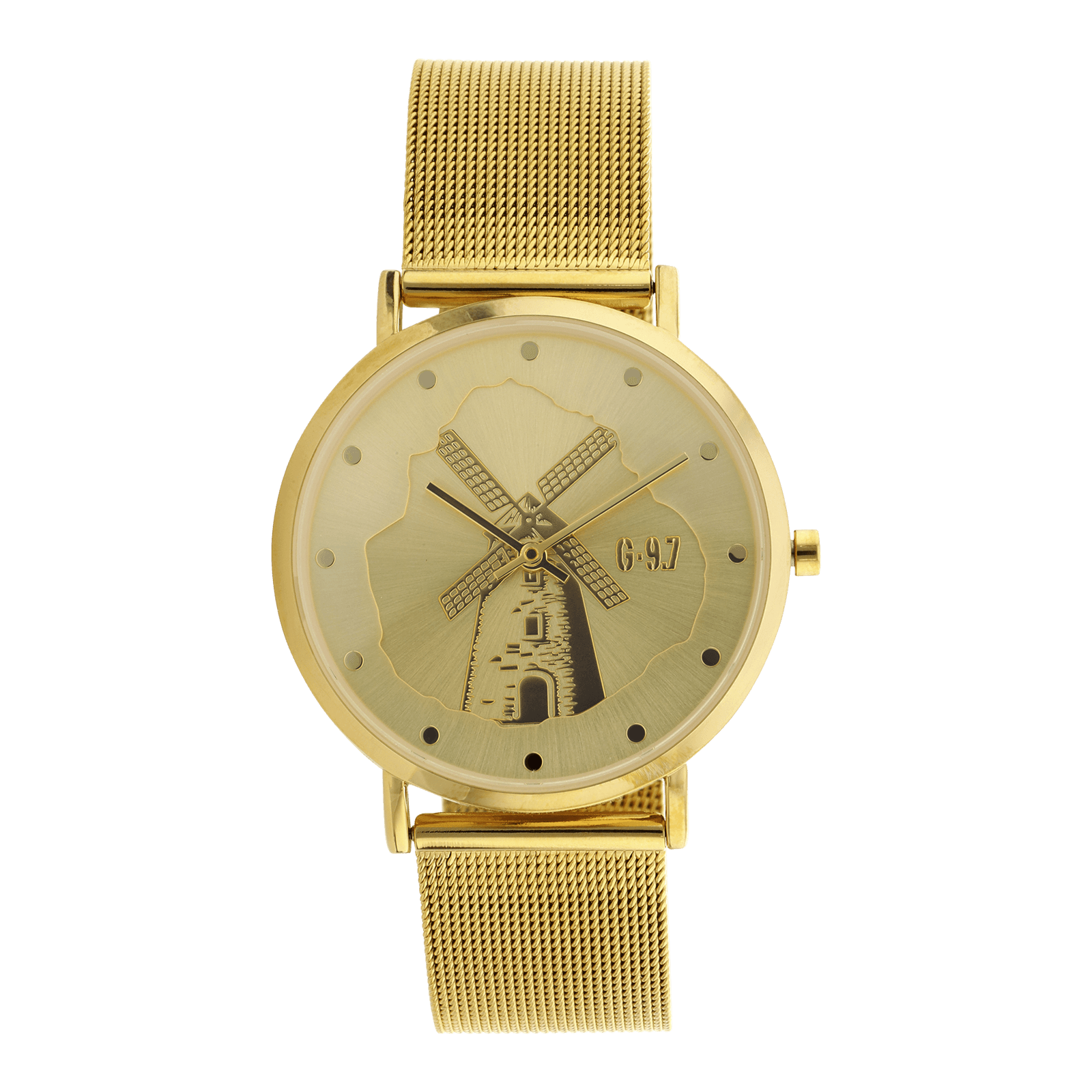 montre g97 carte marie galante 36.4mm acier doré bracelet maille milanaise doré