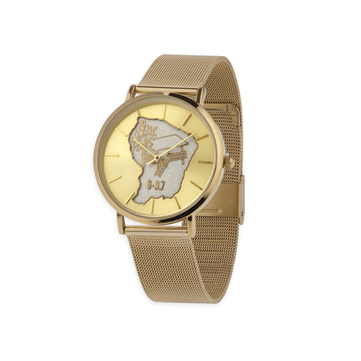 Montre Homme G97 36mm Cad Doré Carte Guyane Arg Carbet Doré Brac Mesh Doré 17.5mm 3atm