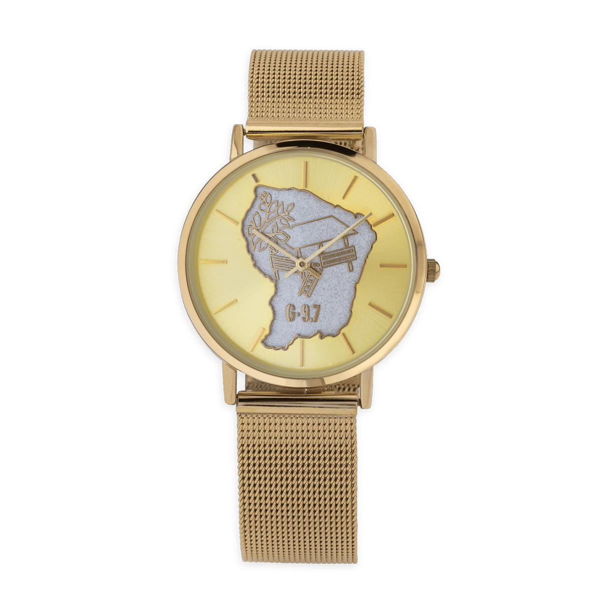 Montre Homme G97 36mm Cad Doré Carte Guyane Arg Carbet Doré Brac Mesh Doré 17.5mm 3atm