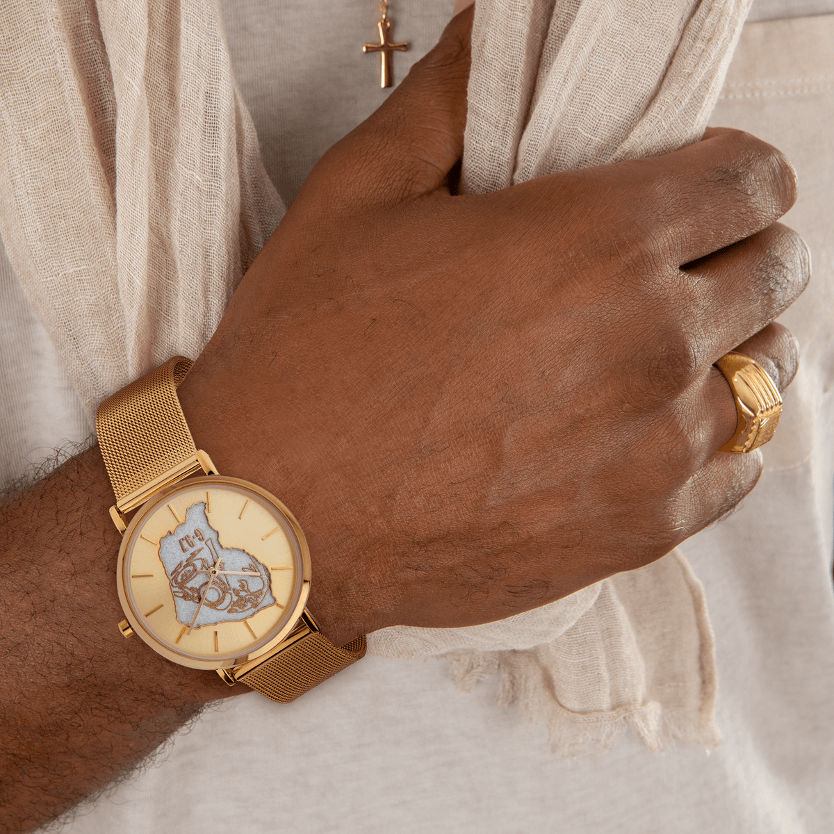 Montre Homme G97 36mm Cad Doré Guyane Arg Orpailleur Doré Brac Mesh Doré 17.5mm 3atm