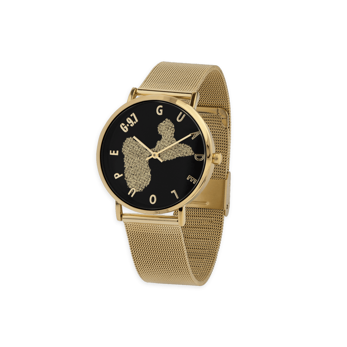 Montre Unisexe G97 36mm Cad Doré Noir Gravure Guadeloupe Dorées Brac Mesh Doré 17.5mm 3atm