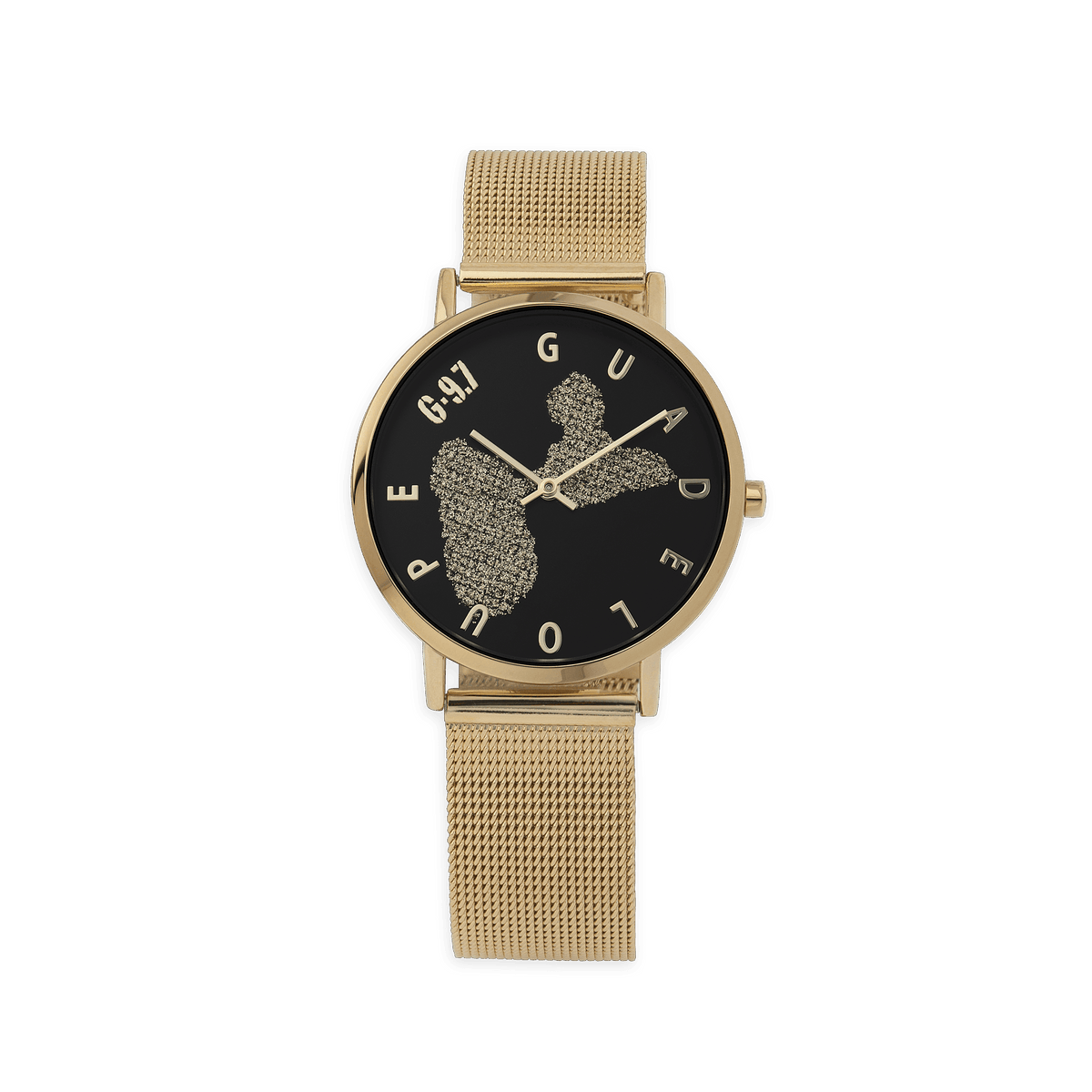 Montre Unisexe G97 36mm Cad Doré Noir Gravure Guadeloupe Dorées Brac Mesh Doré 17.5mm 3atm