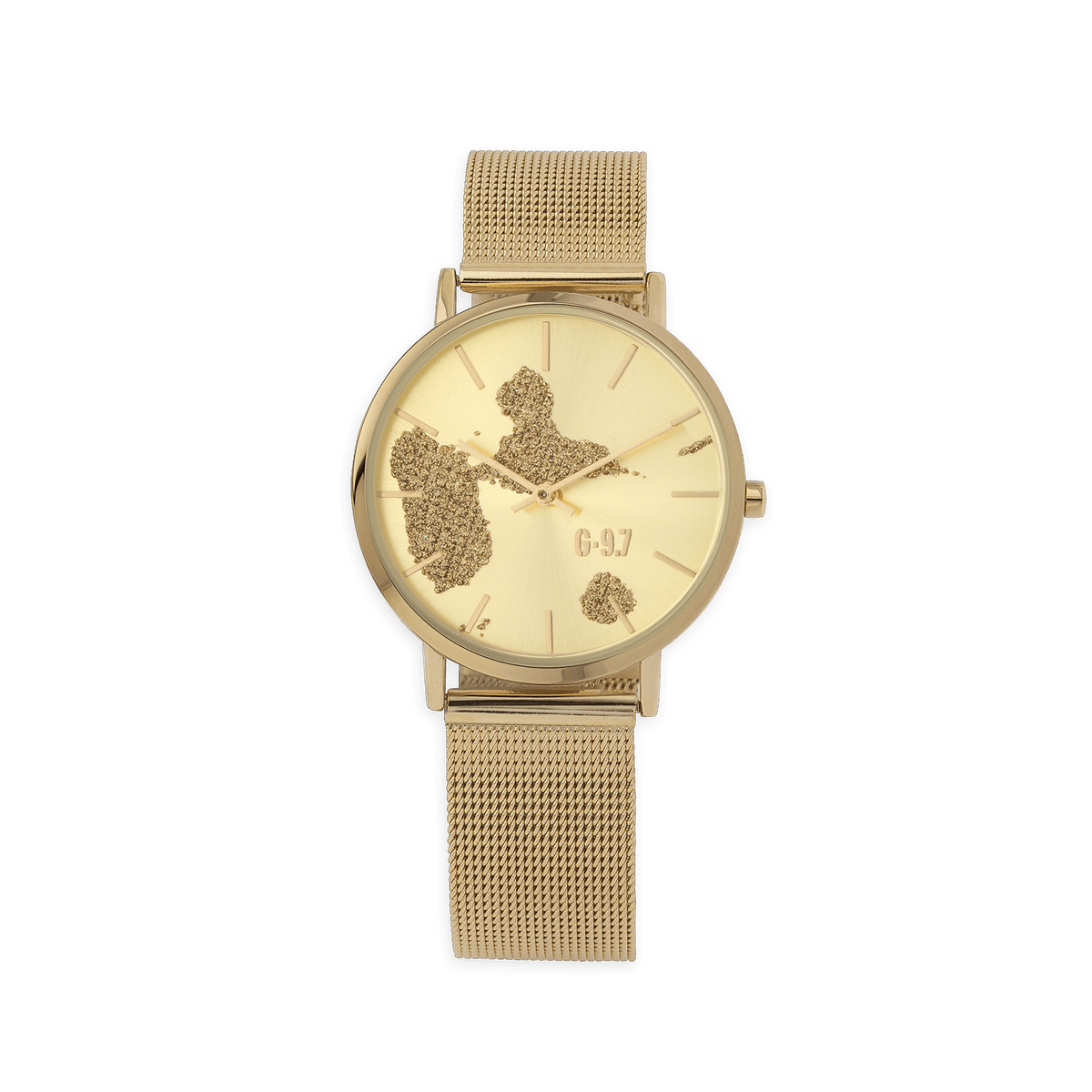 Montre Unisexe G97 36mm Cadran Doré Carte Guadeloupe Doré Brac Mesh Doré 17.5mm 3atm
