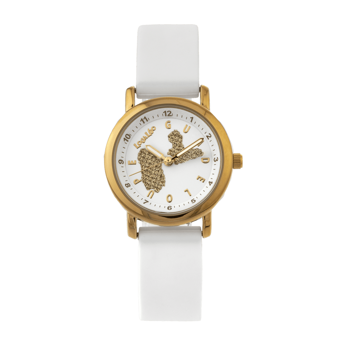 Montre Enfant Carte Guadeloupe Doré Cadran Blanc 28mm Brac Caoutchouc Blanc 3 Atm