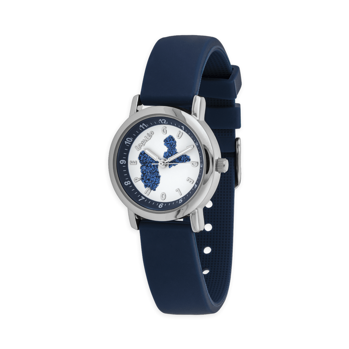 Montre Enfant Carte Guadeloupe Bleu Cadran Blanc 28mm Brac Caoutchouc Bleu 3 Atm