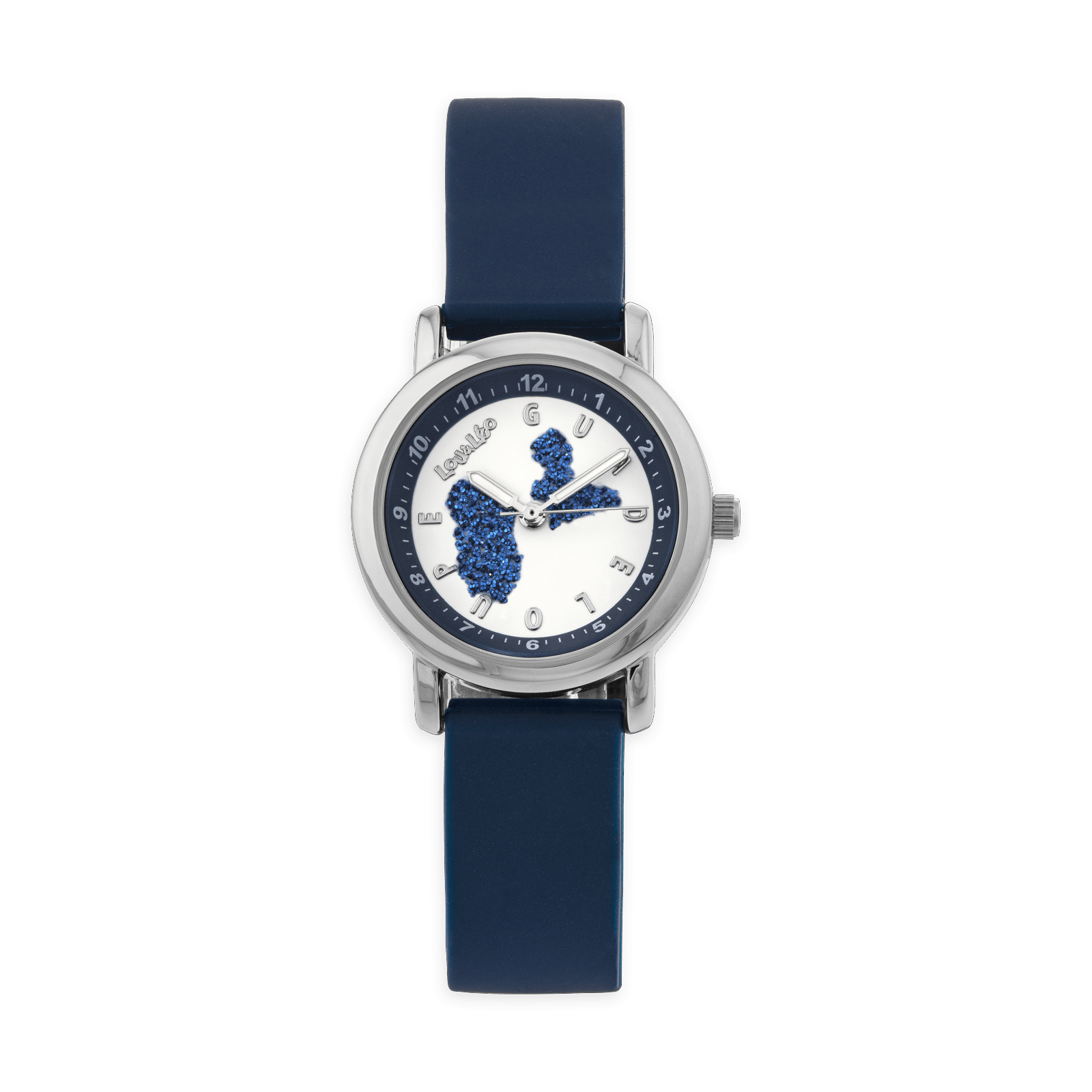 Montre Enfant Carte Guadeloupe Bleu Cadran Blanc, Bracelet Caoutchouc Bleu 3Atm