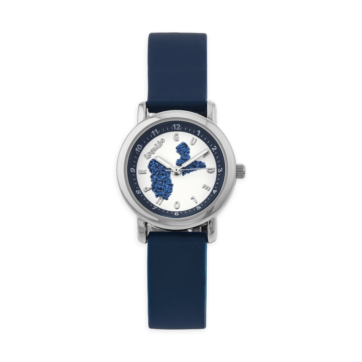 Montre Enfant Carte Guadeloupe Bleu Cadran Blanc 28mm Brac Caoutchouc Bleu 3 Atm