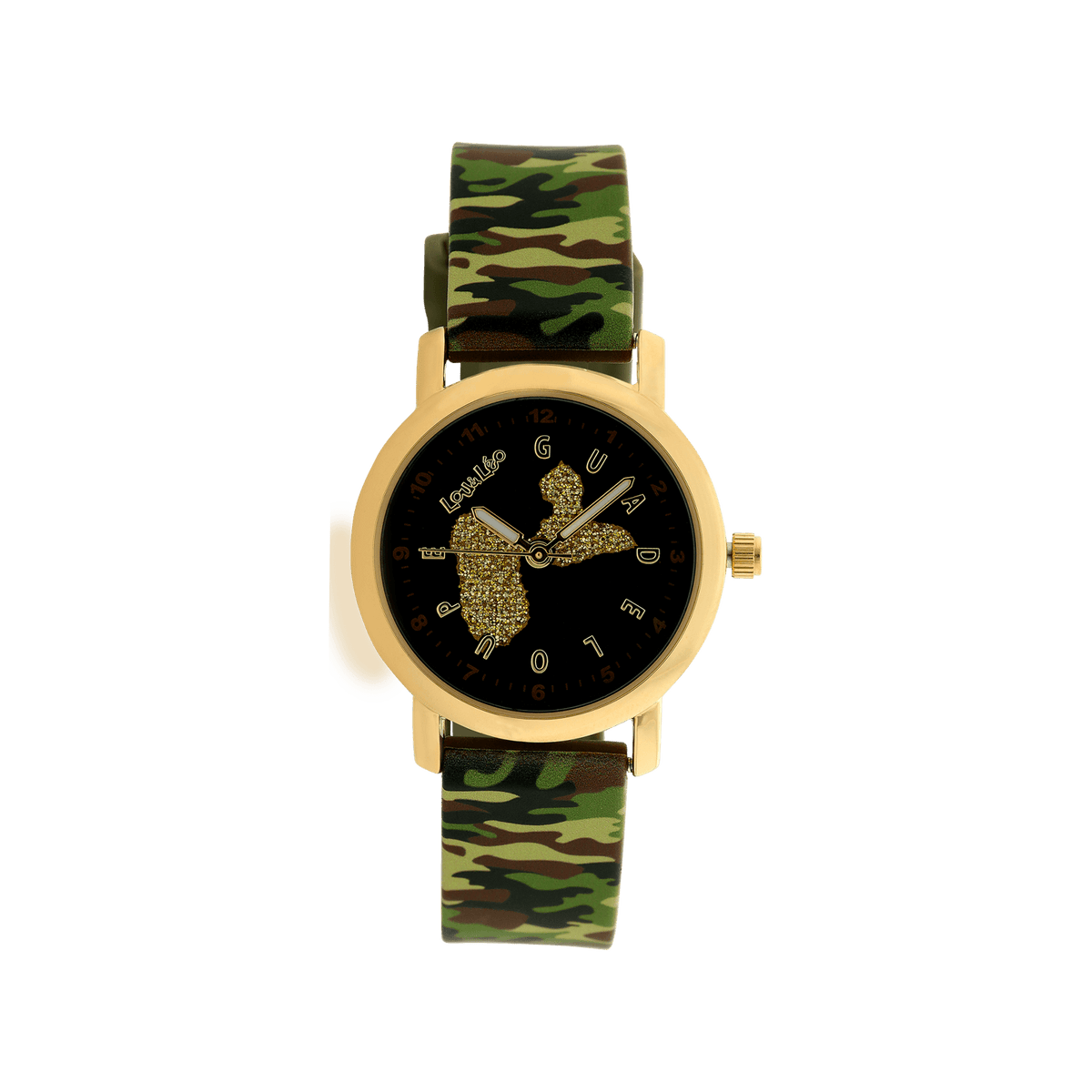 Montre enfant lou&leo carte guadeloupe glitter dore