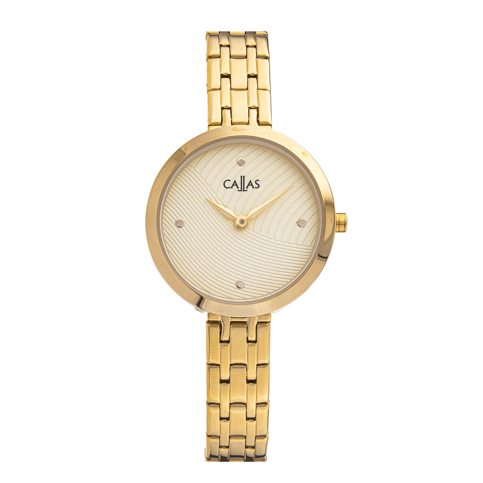 montre callas dame bracelet métal acier doré cadran plaqué or céramique dorée 3 atm