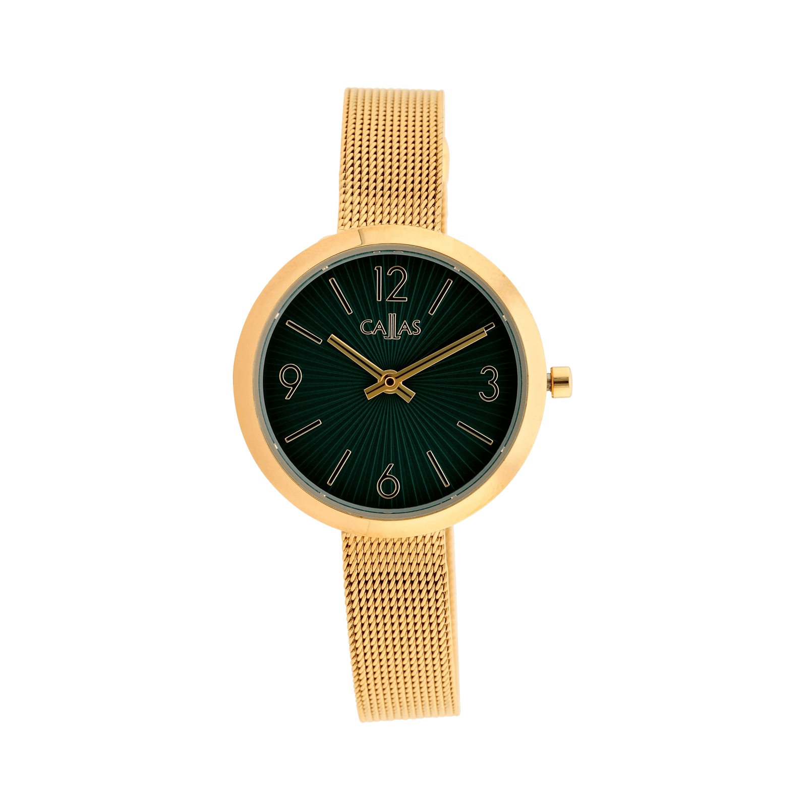 Montre Callas 29mm Bracelet maille milanaise Acier doré cadran vert 3 atmosphères