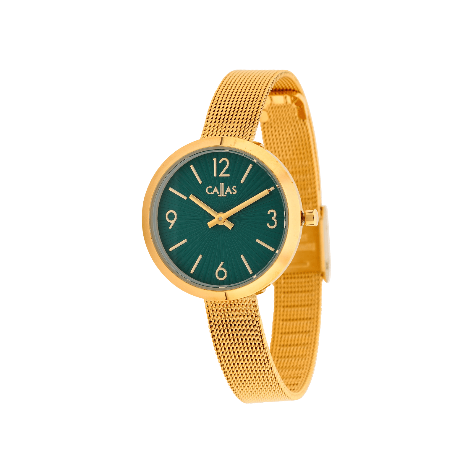 Montre Callas 29mm Bracelet maille milanaise Acier doré cadran vert 3 atmosphères