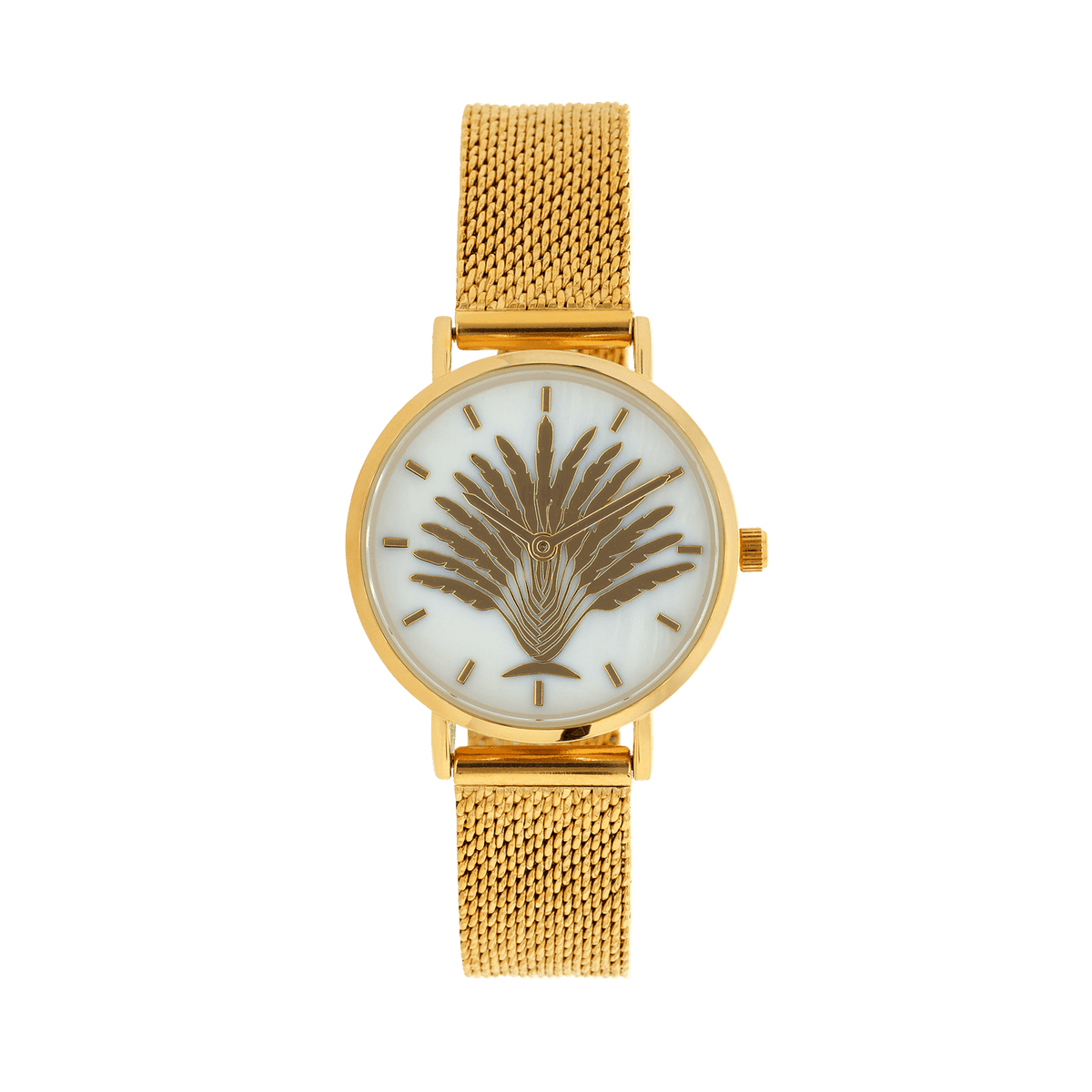 Montre Femme G97 30mm Cadran Nacre Arbre Du Voyageur Bracelet Mesh Doré 14mm 3ATM