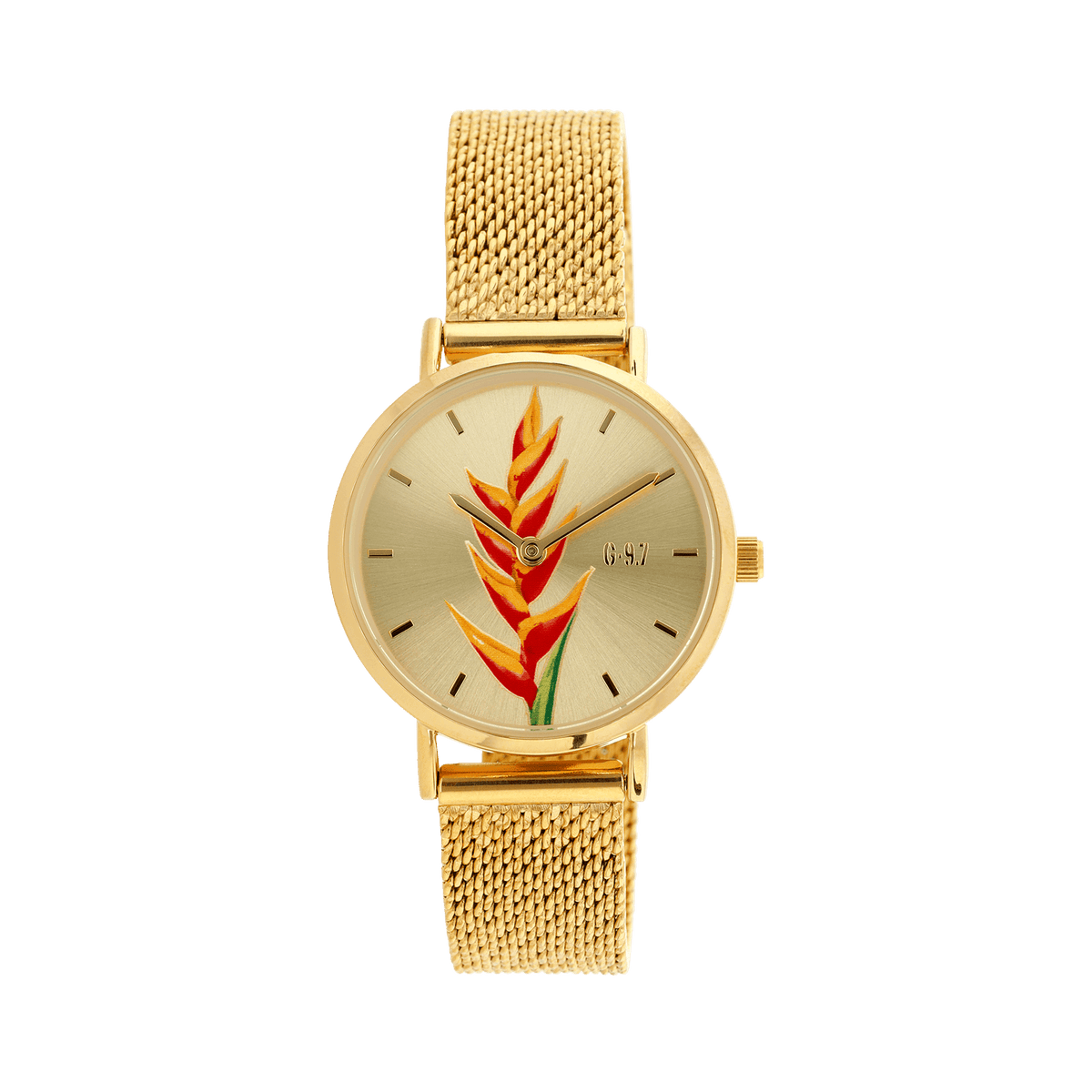 Montre Femme G97 30mm Cadran Doré Balisier Bracelet Mesh Doré 14mm 3ATM