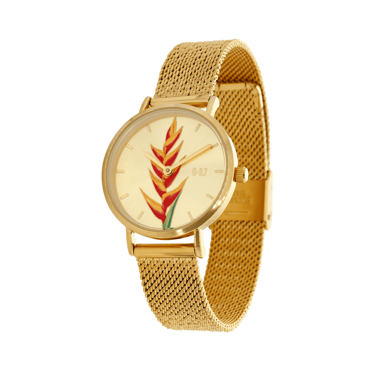 Montre Femme G97 30mm Cadran Doré Balisier Bracelet Mesh Doré 14mm 3ATM