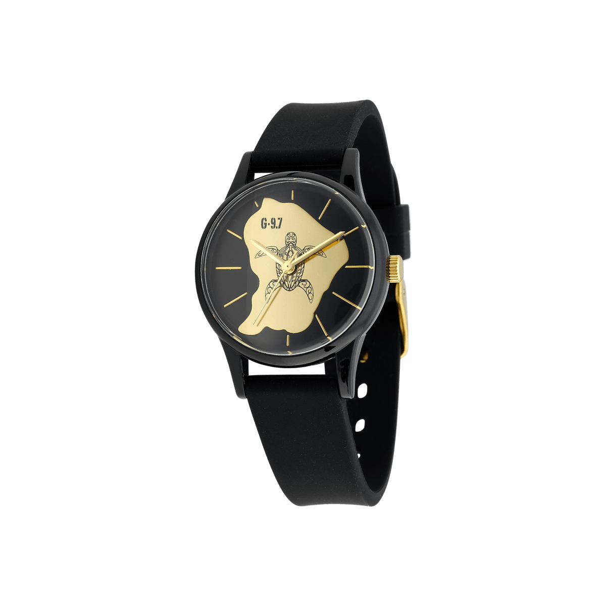 Montre G97 Guyane & Tortue - Bracelet Noir et Cadran Noir
