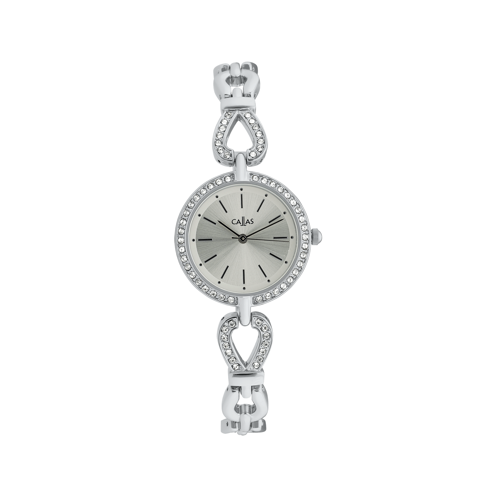 Montre Callas 28 millimètres Bracelet métal Ion Plating Silver Cadran Argent sertie Oxyde de Zirconium 5 ATM