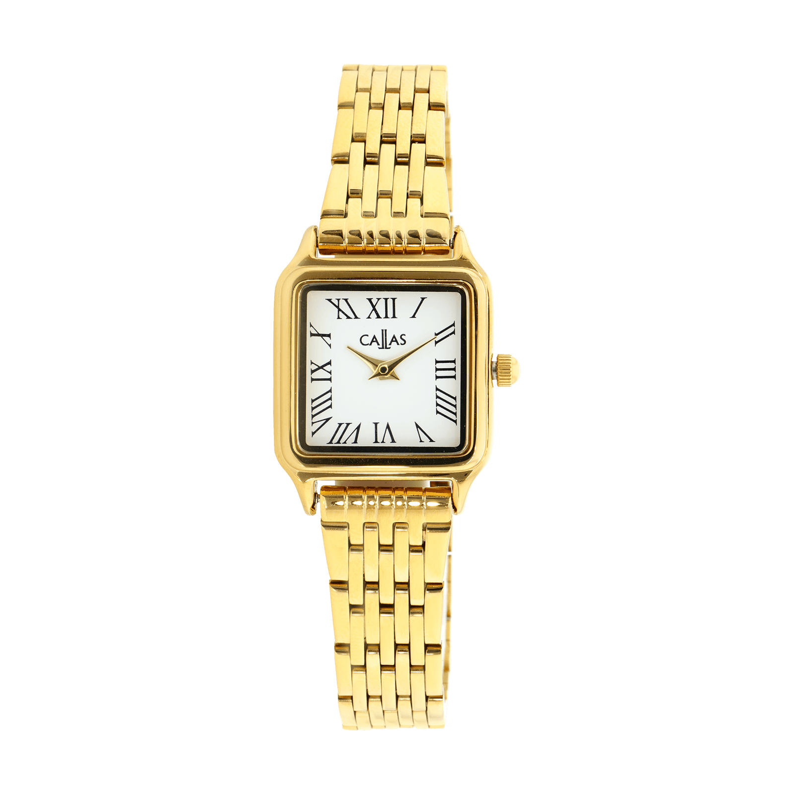 montre callas 23 mm carré acier doré bracelet doré cadran blanc 3 atm