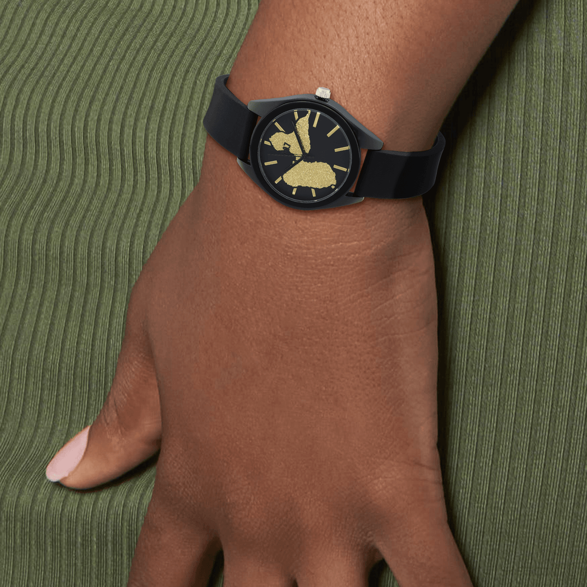 Montre Unisexe G97 Carte Guadeloupe Dorée Cadran Noir 36mm Brac Silicone Noir 15.5mm 3ATM