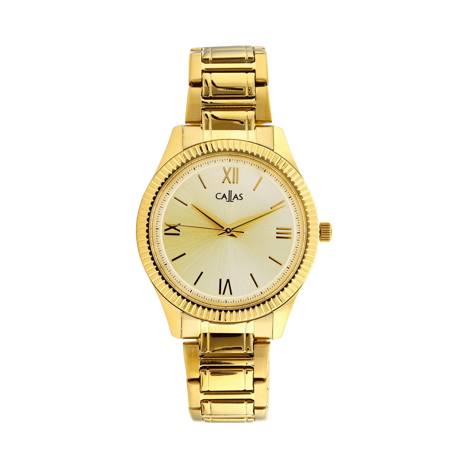 Montre Callas Sunray 5 atmospheres bracelet métal acier doré & cadran champagne