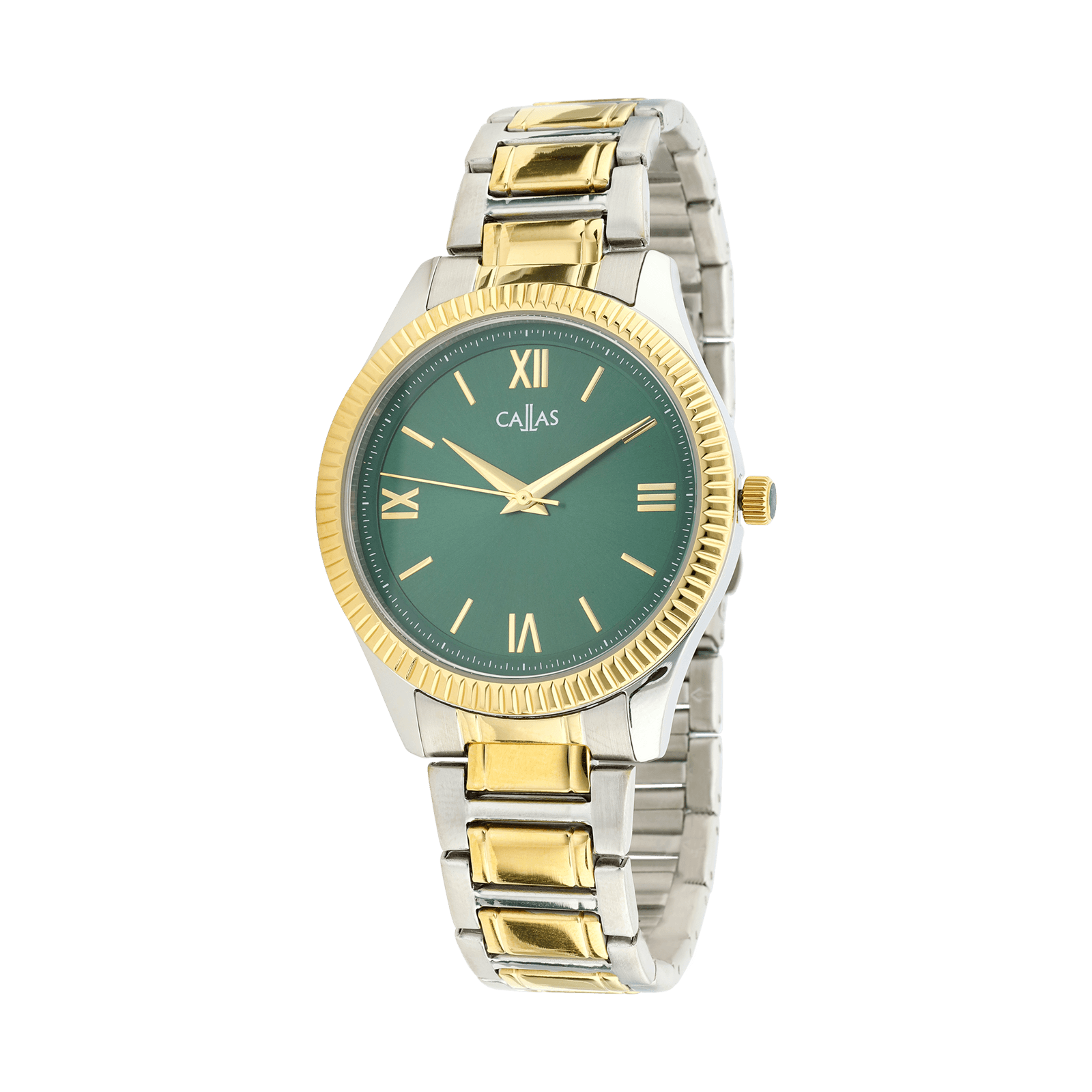 montre callas 40 mm acier bracelet métal ips doré cadran vert sunray 5 atm