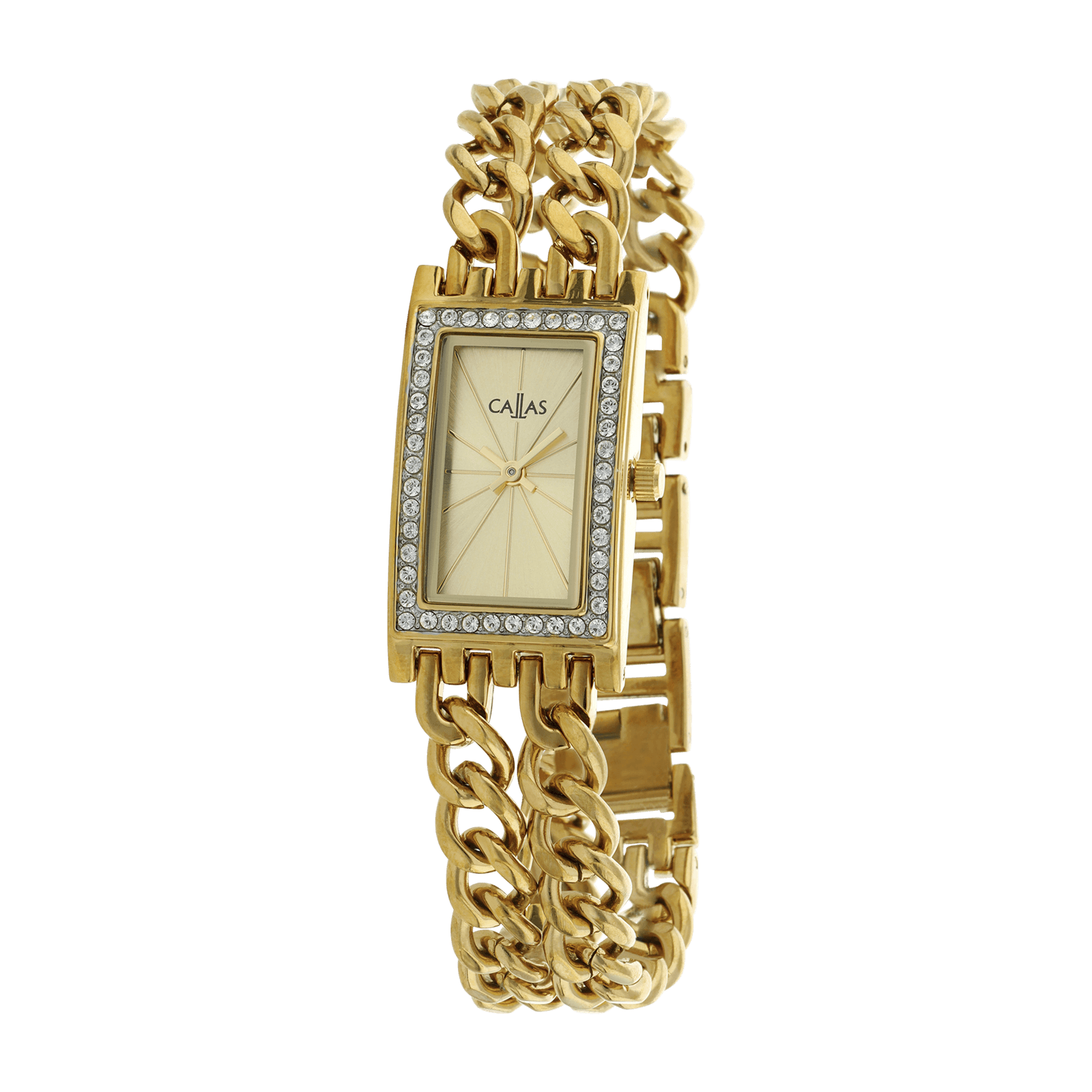 montre callas 20x36.4mm rectangle acier doré sertie oxyde de zirconium
